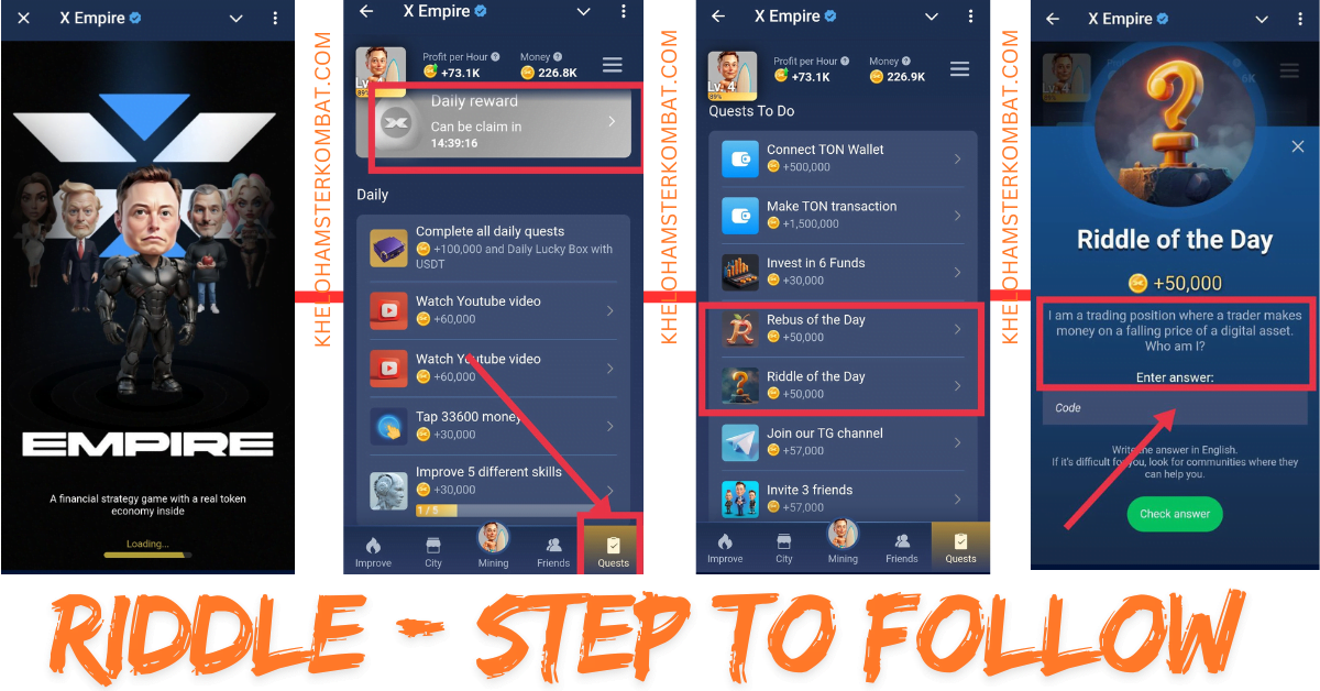 Step to follow to claim Riddle of the day in X Empire game 